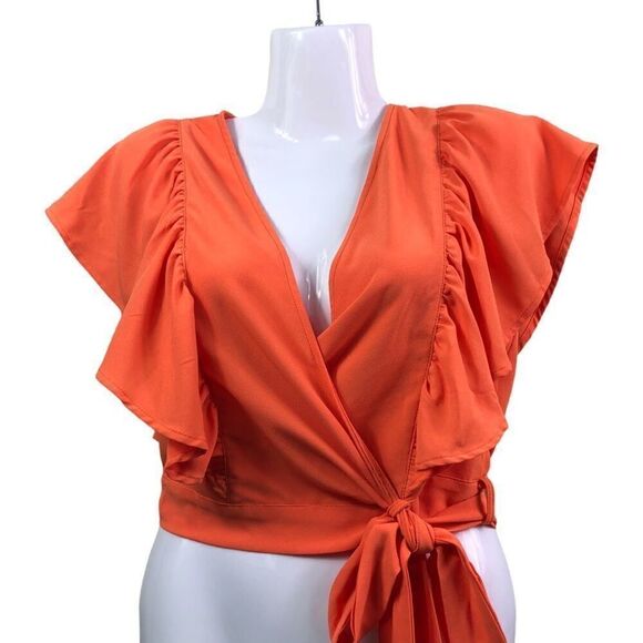 Fashion Nova Orange V Neck Wrap Valery Top - Picture 3 of 8